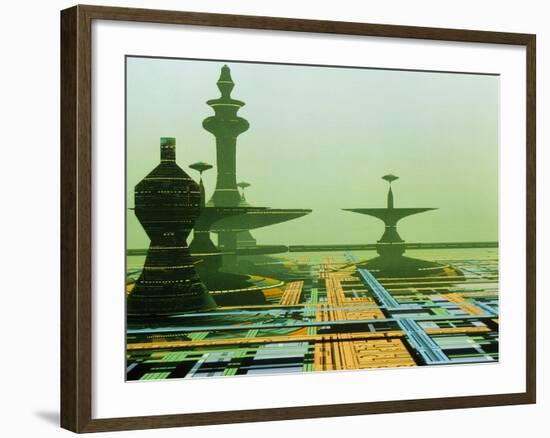 Artwork of An Alien City on a Circuit Board-Julian Baum-Framed Photographic Print