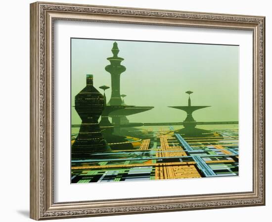 Artwork of An Alien City on a Circuit Board-Julian Baum-Framed Photographic Print