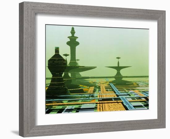 Artwork of An Alien City on a Circuit Board-Julian Baum-Framed Photographic Print