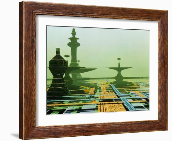 Artwork of An Alien City on a Circuit Board-Julian Baum-Framed Photographic Print