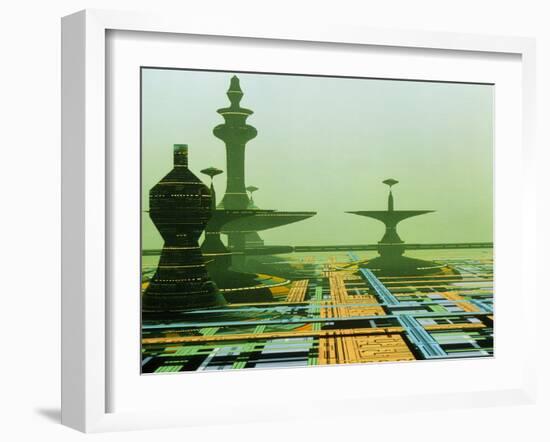 Artwork of An Alien City on a Circuit Board-Julian Baum-Framed Photographic Print