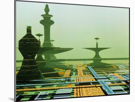 Artwork of An Alien City on a Circuit Board-Julian Baum-Mounted Photographic Print