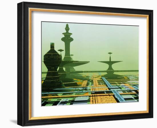 Artwork of An Alien City on a Circuit Board-Julian Baum-Framed Photographic Print