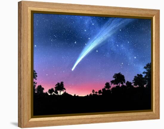 Artwork of Comet Hale-Bopp Over a Tree Landscape-Chris Butler-Framed Premier Image Canvas