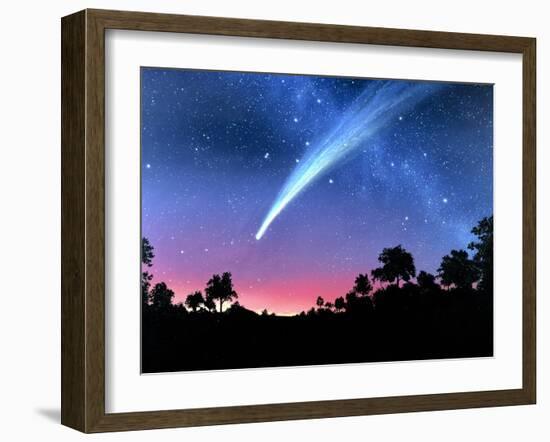 Artwork of Comet Hale-Bopp Over a Tree Landscape-Chris Butler-Framed Photographic Print