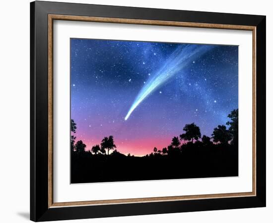 Artwork of Comet Hale-Bopp Over a Tree Landscape-Chris Butler-Framed Photographic Print