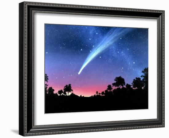 Artwork of Comet Hale-Bopp Over a Tree Landscape-Chris Butler-Framed Photographic Print