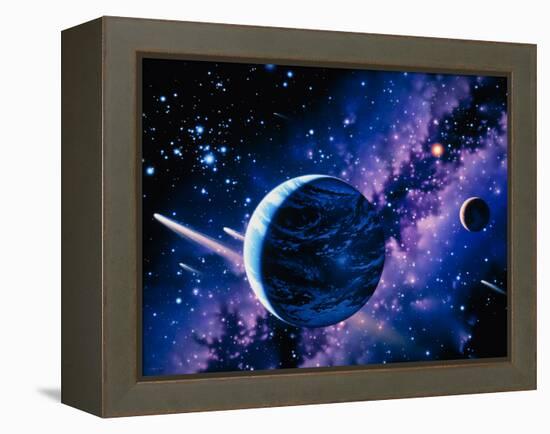 Artwork of Comets Passing the Earth-Joe Tucciarone-Framed Premier Image Canvas