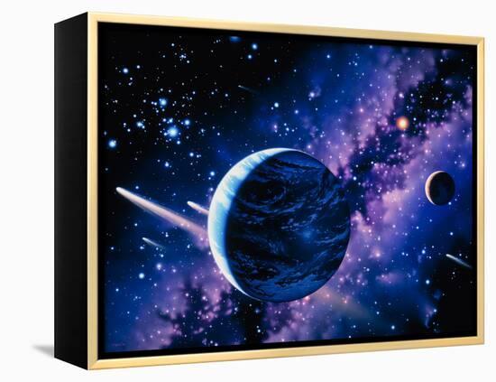 Artwork of Comets Passing the Earth-Joe Tucciarone-Framed Premier Image Canvas