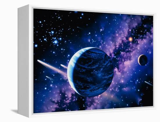 Artwork of Comets Passing the Earth-Joe Tucciarone-Framed Premier Image Canvas