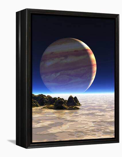 Artwork of Europa's Surface with Jupiter In Sky-Julian Baum-Framed Premier Image Canvas