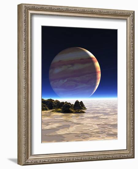 Artwork of Europa's Surface with Jupiter In Sky-Julian Baum-Framed Photographic Print