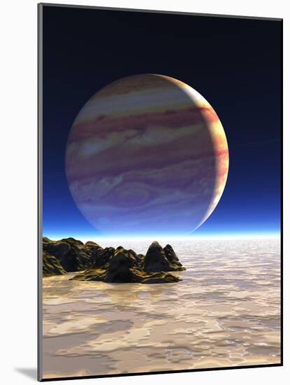 Artwork of Europa's Surface with Jupiter In Sky-Julian Baum-Mounted Photographic Print