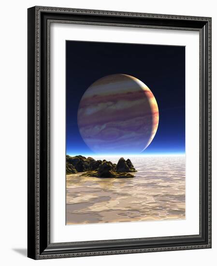 Artwork of Europa's Surface with Jupiter In Sky-Julian Baum-Framed Photographic Print