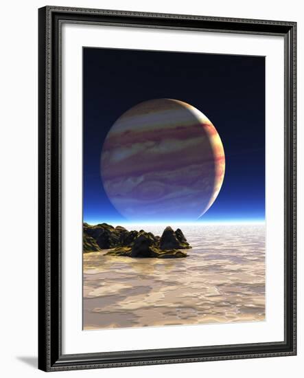 Artwork of Europa's Surface with Jupiter In Sky-Julian Baum-Framed Photographic Print