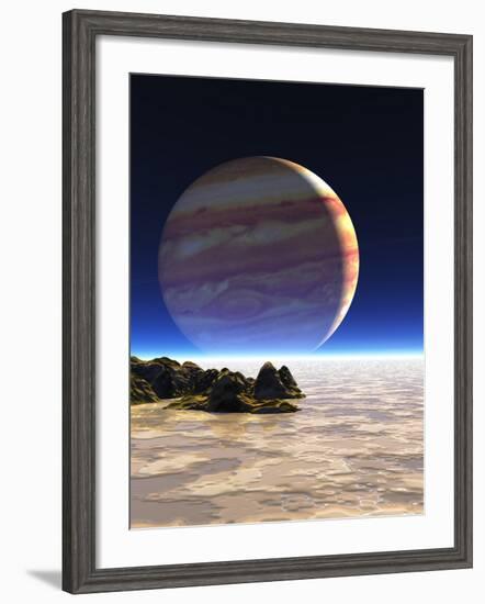 Artwork of Europa's Surface with Jupiter In Sky-Julian Baum-Framed Photographic Print