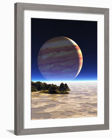 Artwork of Europa's Surface with Jupiter In Sky-Julian Baum-Framed Photographic Print