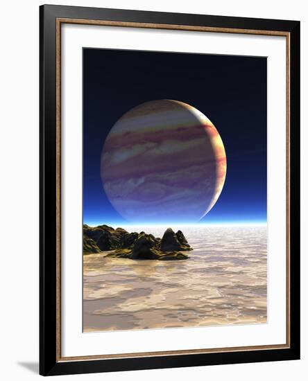 Artwork of Europa's Surface with Jupiter In Sky-Julian Baum-Framed Photographic Print