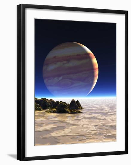 Artwork of Europa's Surface with Jupiter In Sky-Julian Baum-Framed Photographic Print