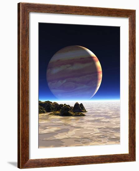 Artwork of Europa's Surface with Jupiter In Sky-Julian Baum-Framed Photographic Print