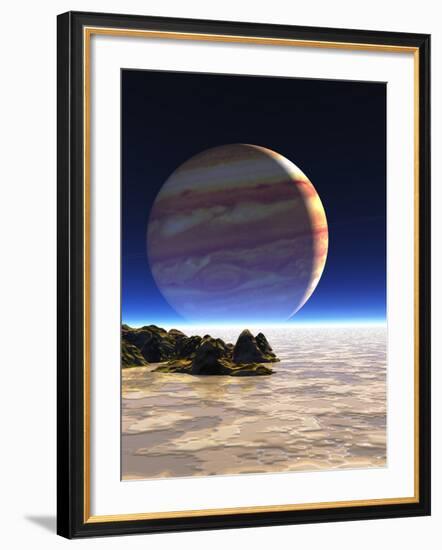 Artwork of Europa's Surface with Jupiter In Sky-Julian Baum-Framed Photographic Print