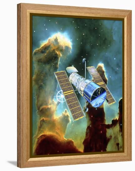 Artwork of Hubble Space Telescope And Eagle Nebula-David Ducros-Framed Premier Image Canvas