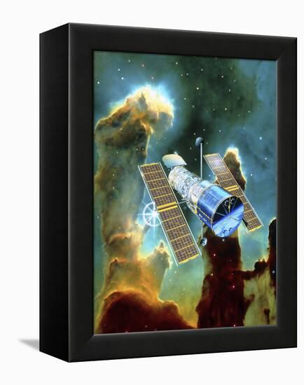 Artwork of Hubble Space Telescope And Eagle Nebula-David Ducros-Framed Premier Image Canvas