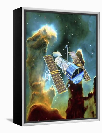 Artwork of Hubble Space Telescope And Eagle Nebula-David Ducros-Framed Premier Image Canvas