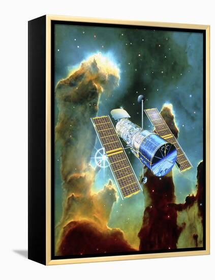 Artwork of Hubble Space Telescope And Eagle Nebula-David Ducros-Framed Premier Image Canvas