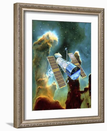 Artwork of Hubble Space Telescope And Eagle Nebula-David Ducros-Framed Photographic Print