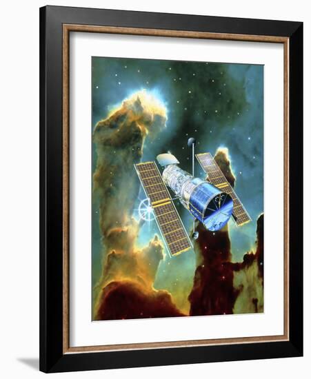 Artwork of Hubble Space Telescope And Eagle Nebula-David Ducros-Framed Photographic Print