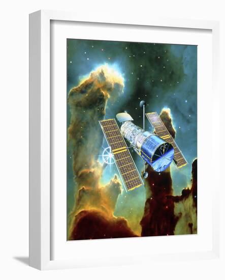 Artwork of Hubble Space Telescope And Eagle Nebula-David Ducros-Framed Photographic Print