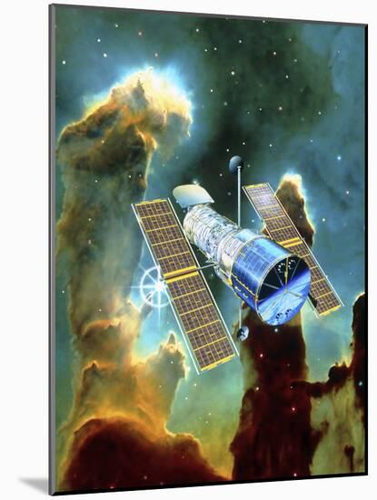 Artwork of Hubble Space Telescope And Eagle Nebula-David Ducros-Mounted Photographic Print