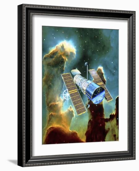 Artwork of Hubble Space Telescope And Eagle Nebula-David Ducros-Framed Photographic Print