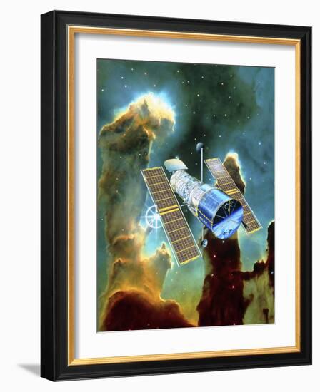 Artwork of Hubble Space Telescope And Eagle Nebula-David Ducros-Framed Photographic Print