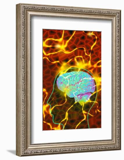 Artwork of Human Head with Brain And Light Trails-Mehau Kulyk-Framed Photographic Print