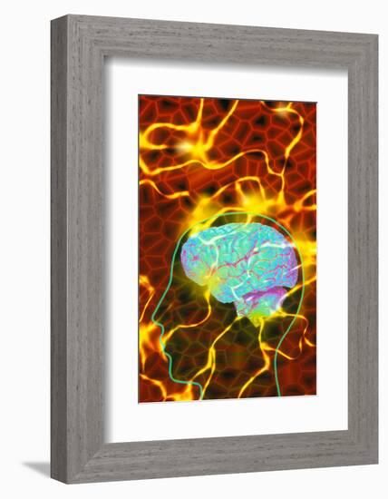 Artwork of Human Head with Brain And Light Trails-Mehau Kulyk-Framed Photographic Print