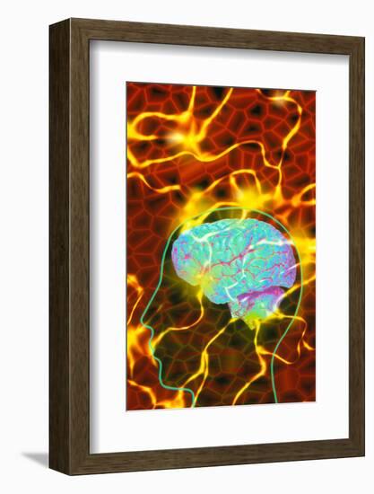 Artwork of Human Head with Brain And Light Trails-Mehau Kulyk-Framed Photographic Print