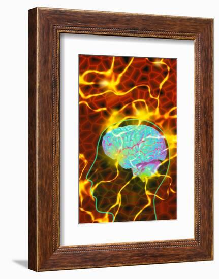 Artwork of Human Head with Brain And Light Trails-Mehau Kulyk-Framed Photographic Print
