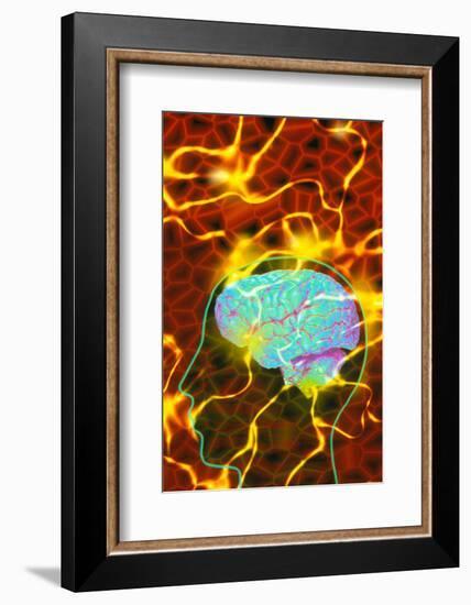 Artwork of Human Head with Brain And Light Trails-Mehau Kulyk-Framed Photographic Print