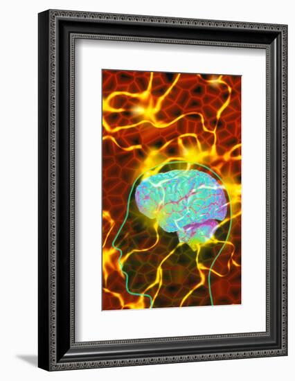 Artwork of Human Head with Brain And Light Trails-Mehau Kulyk-Framed Photographic Print