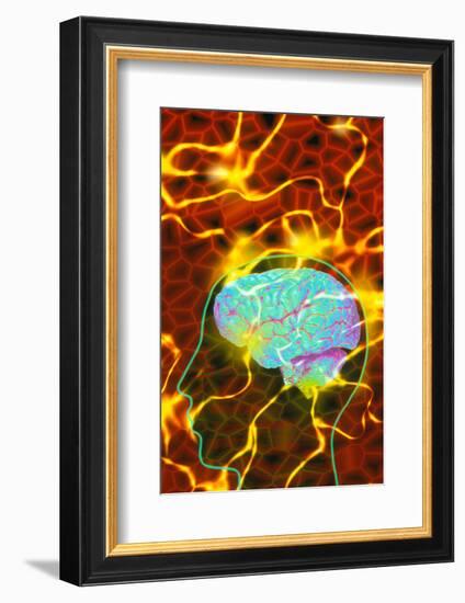 Artwork of Human Head with Brain And Light Trails-Mehau Kulyk-Framed Photographic Print