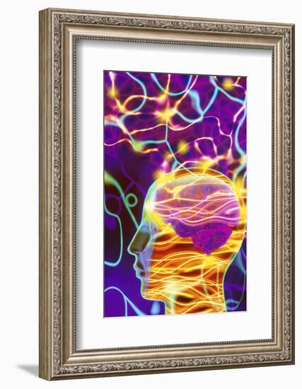 Artwork of Human Head with Brain And Light Trails-Mehau Kulyk-Framed Photographic Print