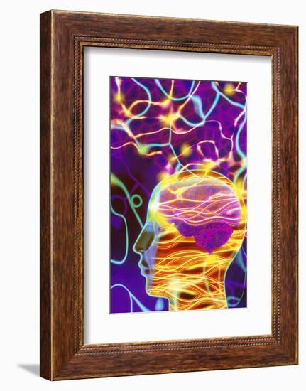 Artwork of Human Head with Brain And Light Trails-Mehau Kulyk-Framed Photographic Print