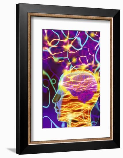 Artwork of Human Head with Brain And Light Trails-Mehau Kulyk-Framed Photographic Print