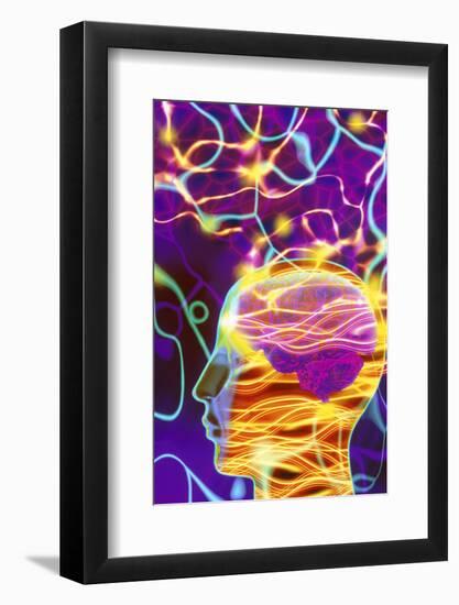 Artwork of Human Head with Brain And Light Trails-Mehau Kulyk-Framed Photographic Print