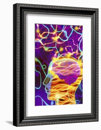 Artwork of Human Head with Brain And Light Trails-Mehau Kulyk-Framed Photographic Print