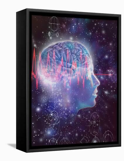 Artwork of Human Head with Brain & EEG Brainwaves-Mehau Kulyk-Framed Premier Image Canvas