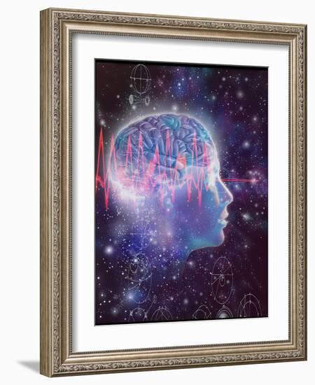 Artwork of Human Head with Brain & EEG Brainwaves-Mehau Kulyk-Framed Photographic Print