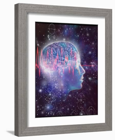 Artwork of Human Head with Brain & EEG Brainwaves-Mehau Kulyk-Framed Photographic Print